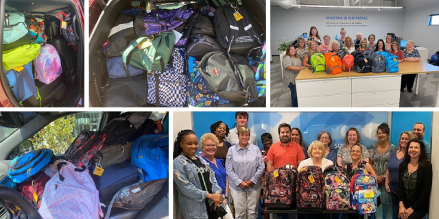 A collage of photos featuring volunteers from First Financial