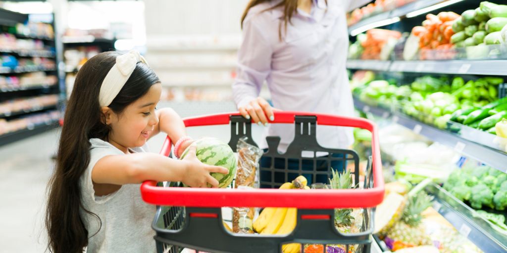 Family at grocery store